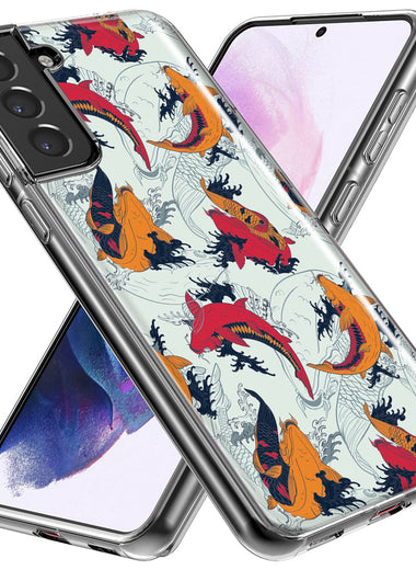 Mundaze - Case for Samsung Galaxy S22 Ultra Slim Shockproof Hard Shell Soft TPU Heavy Duty Protective Phone Cover - Red Orange Koi Fish Wallpaper