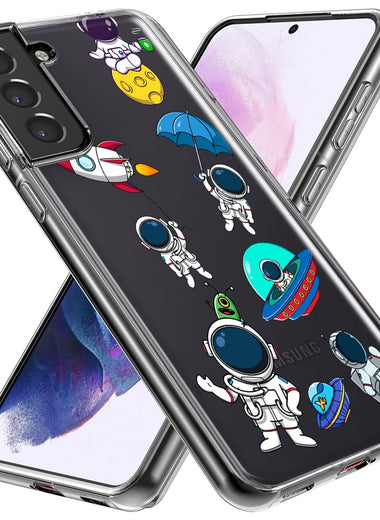 Mundaze - Case for Samsung Galaxy S24 Slim Shockproof Hard Shell Soft TPU Heavy Duty Protective Phone Cover - Cute Astronauts and UFO Rocket