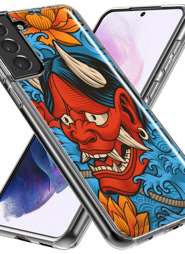 Mundaze - Case for Samsung Galaxy S24 Slim Shockproof Hard Shell Soft TPU Heavy Duty Protective Phone Cover - Blue Japanese Oni Tattoo