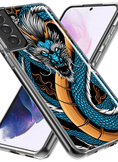 Mundaze - Case for Samsung Galaxy S22 Ultra Slim Shockproof Hard Shell Soft TPU Heavy Duty Protective Phone Cover - Blue Dragon