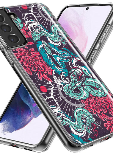 Mundaze - Case for Samsung Galaxy S22 Ultra Slim Shockproof Hard Shell Soft TPU Heavy Duty Protective Phone Cover - Japanese Snake Tattoo