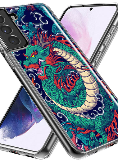 Mundaze - Case for Samsung Galaxy S24 Slim Shockproof Hard Shell Soft TPU Heavy Duty Protective Phone Cover - Green Dragon Tattoo