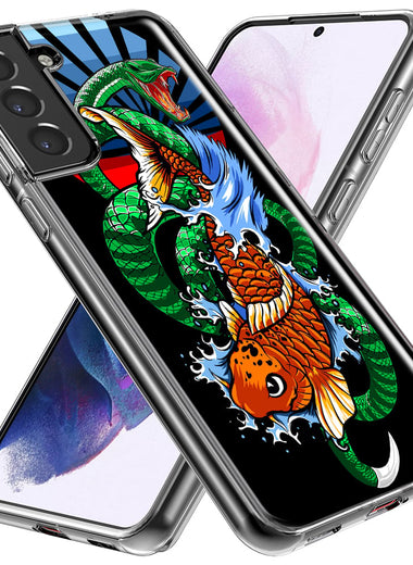 Mundaze - Case for Samsung Galaxy S22 Ultra Slim Shockproof Hard Shell Soft TPU Heavy Duty Protective Phone Cover - Dragon Koi Fish