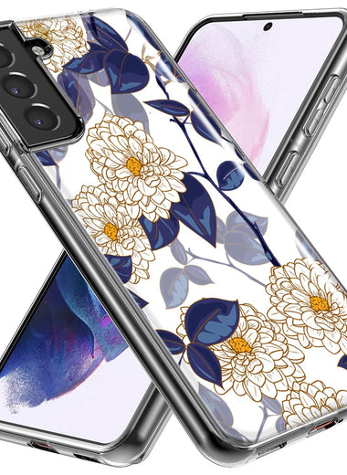Mundaze - Case for Samsung Galaxy S22 Ultra Slim Shockproof Hard Shell Soft TPU Heavy Duty Protective Phone Cover - Blue White Floral