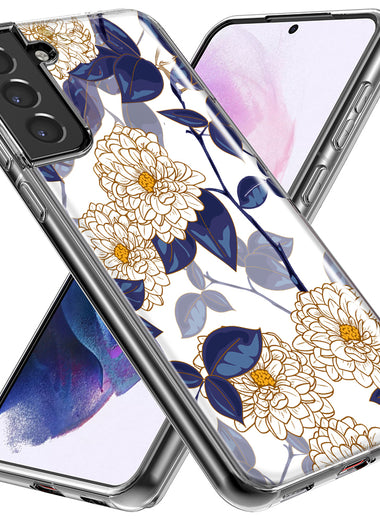 Mundaze - Case for Samsung Galaxy S24 Slim Shockproof Hard Shell Soft TPU Heavy Duty Protective Phone Cover - Blue White Floral