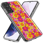 Mundaze - Case for Samsung Galaxy S24 Slim Shockproof Hard Shell Soft TPU Heavy Duty Protective Phone Cover - Groovy Pink Yellow Floral