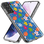 Mundaze - Case for Samsung Galaxy S24 Slim Shockproof Hard Shell Soft TPU Heavy Duty Protective Phone Cover - Blue Cute Flowers