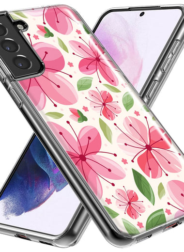 Mundaze - Case for Samsung Galaxy S22 Ultra Slim Shockproof Hard Shell Soft TPU Heavy Duty Protective Phone Cover - Spring Pink Cherry Blossoms