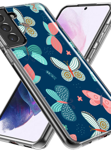 Mundaze - Case for Samsung Galaxy S22 Ultra Slim Shockproof Hard Shell Soft TPU Heavy Duty Protective Phone Cover - Cute Butterflies