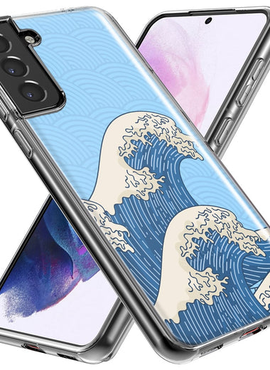 Mundaze - Case for Samsung Galaxy S24 Ultra Slim Shockproof Hard Shell Soft TPU Heavy Duty Protective Phone Cover - Japanese Waves