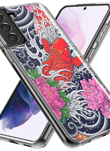 Mundaze - Case for Samsung Galaxy S22 Ultra Slim Shockproof Hard Shell Soft TPU Heavy Duty Protective Phone Cover - Japanese Koi Fish Tattoo