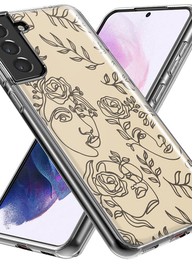 Mundaze - Case for Samsung Galaxy S24 Plus Slim Shockproof Hard Shell Soft TPU Heavy Duty Protective Phone Cover - Abstract Line Art Faces