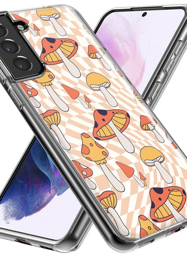 Mundaze - Case for Samsung Galaxy S24 Slim Shockproof Hard Shell Soft TPU Heavy Duty Protective Phone Cover - Retro groovy Mushrooms