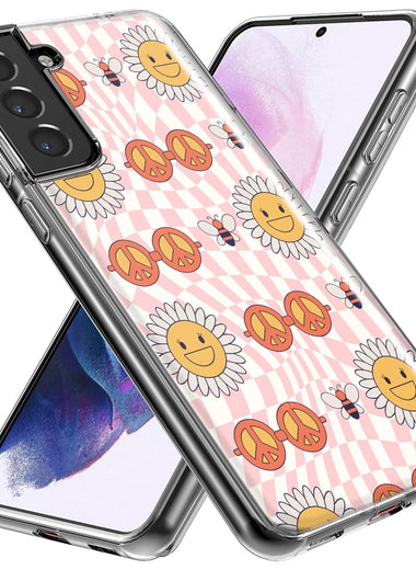 Mundaze - Case for Samsung Galaxy S22 Ultra Slim Shockproof Hard Shell Soft TPU Heavy Duty Protective Phone Cover - Retro Groovy Flowers