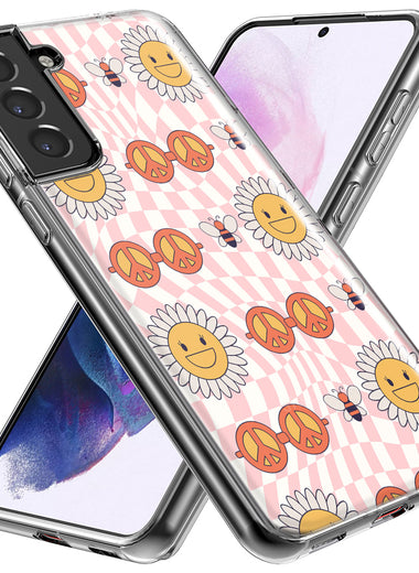 Mundaze - Case for Samsung Galaxy S24 Slim Shockproof Hard Shell Soft TPU Heavy Duty Protective Phone Cover - Retro Groovy Flowers