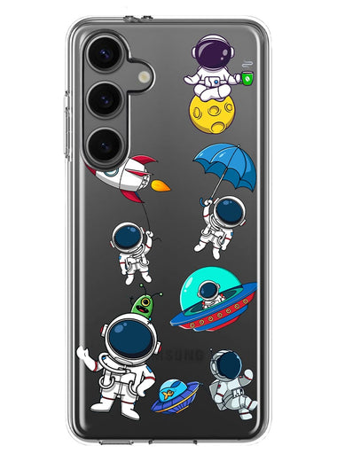 Mundaze - Case for Samsung Galaxy S24 Slim Shockproof Hard Shell Soft TPU Heavy Duty Protective Phone Cover - Cute Astronauts and UFO Rocket