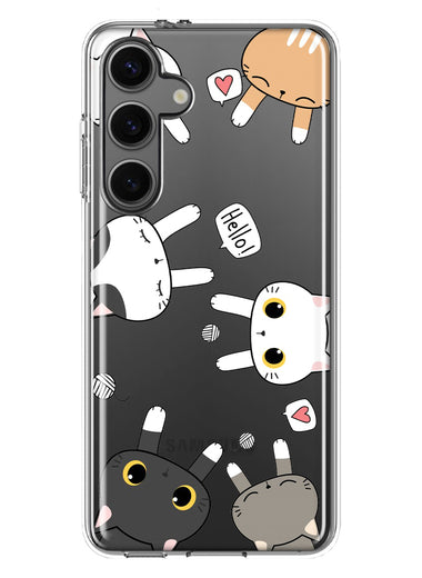 Mundaze - Case for Samsung Galaxy S24 Slim Shockproof Hard Shell Soft TPU Heavy Duty Protective Phone Cover - Cute Big Eyes Cat Friends