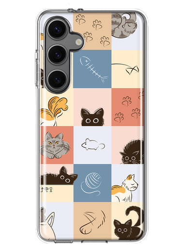 Mundaze - Case for Samsung Galaxy S24 Slim Shockproof Hard Shell Soft TPU Heavy Duty Protective Phone Cover - Cute Cat Tiles