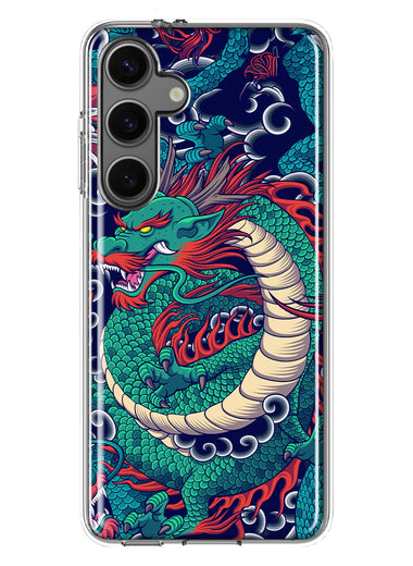 Mundaze - Case for Samsung Galaxy S24 Slim Shockproof Hard Shell Soft TPU Heavy Duty Protective Phone Cover - Green Dragon Tattoo
