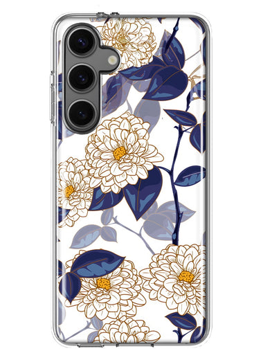 Mundaze - Case for Samsung Galaxy S24 Slim Shockproof Hard Shell Soft TPU Heavy Duty Protective Phone Cover - Blue White Floral