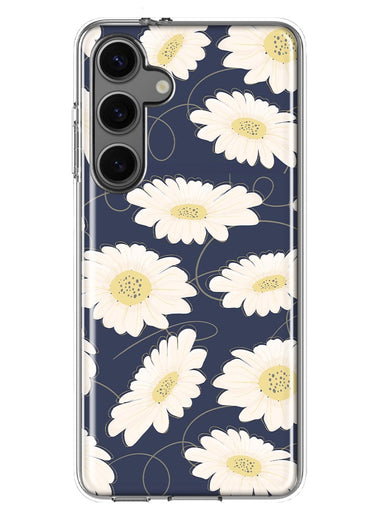 Mundaze - Case for Samsung Galaxy S24 Slim Shockproof Hard Shell Soft TPU Heavy Duty Protective Phone Cover - Cute White Daisies Blue