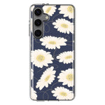 Mundaze - Case for Samsung Galaxy S24 Slim Shockproof Hard Shell Soft TPU Heavy Duty Protective Phone Cover - Cute White Daisies Blue