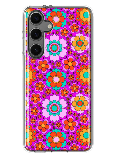 Mundaze - Case for Samsung Galaxy S24 Slim Shockproof Hard Shell Soft TPU Heavy Duty Protective Phone Cover - Groovy Cute Pink Flowers