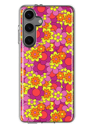Mundaze - Case for Samsung Galaxy S24 Slim Shockproof Hard Shell Soft TPU Heavy Duty Protective Phone Cover - Groovy Pink Yellow Floral