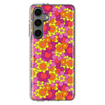Mundaze - Case for Samsung Galaxy S24 Slim Shockproof Hard Shell Soft TPU Heavy Duty Protective Phone Cover - Groovy Pink Yellow Floral