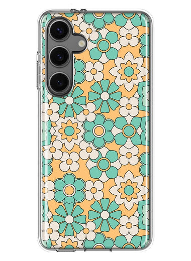Mundaze - Case for Samsung Galaxy S24 Slim Shockproof Hard Shell Soft TPU Heavy Duty Protective Phone Cover - Cute Mint Yellow Floral