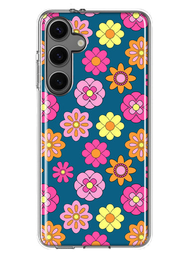 Mundaze - Case for Samsung Galaxy S24 Slim Shockproof Hard Shell Soft TPU Heavy Duty Protective Phone Cover - Groovy Pink Daisies