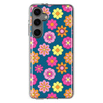 Mundaze - Case for Samsung Galaxy S24 Slim Shockproof Hard Shell Soft TPU Heavy Duty Protective Phone Cover - Groovy Pink Daisies
