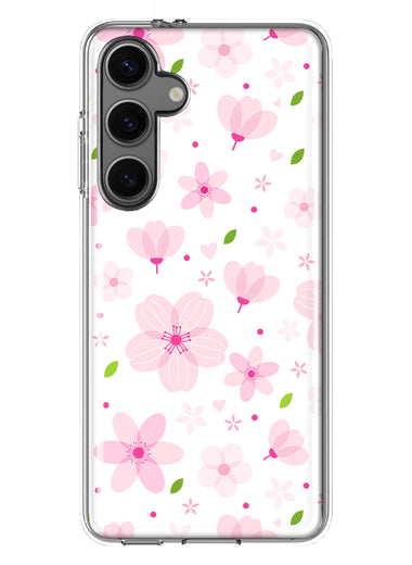 Mundaze - Case for Samsung Galaxy S24 Slim Shockproof Hard Shell Soft TPU Heavy Duty Protective Phone Cover - Cute Pink Cherry Blossom