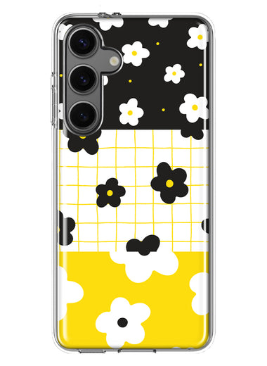 Mundaze - Case for Samsung Galaxy S24 Slim Shockproof Hard Shell Soft TPU Heavy Duty Protective Phone Cover - Black Yellow Daisies