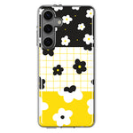Mundaze - Case for Samsung Galaxy S24 Slim Shockproof Hard Shell Soft TPU Heavy Duty Protective Phone Cover - Black Yellow Daisies