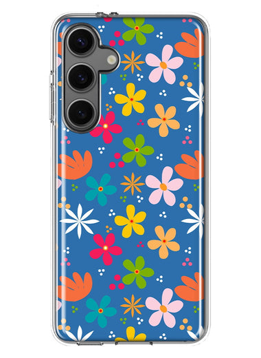 Mundaze - Case for Samsung Galaxy S24 Slim Shockproof Hard Shell Soft TPU Heavy Duty Protective Phone Cover - Blue Cute Flowers