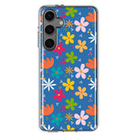 Mundaze - Case for Samsung Galaxy S24 Slim Shockproof Hard Shell Soft TPU Heavy Duty Protective Phone Cover - Blue Cute Flowers