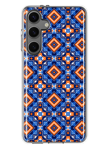 Mundaze - Case for Samsung Galaxy S24 Slim Shockproof Hard Shell Soft TPU Heavy Duty Protective Phone Cover - Abstract Blue Orange Diamond Tribal