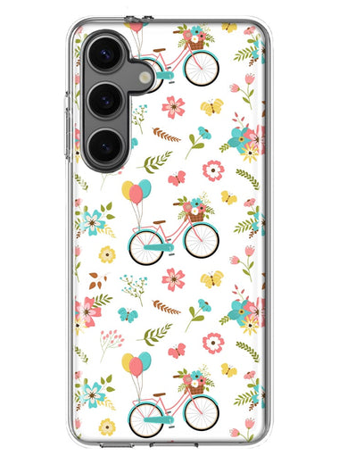 Mundaze - Case for Samsung Galaxy S24 Slim Shockproof Hard Shell Soft TPU Heavy Duty Protective Phone Cover - Cute Spring Floral Bicycles