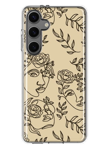 Mundaze - Case for Samsung Galaxy S24 Slim Shockproof Hard Shell Soft TPU Heavy Duty Protective Phone Cover - Abstract Line Art Faces