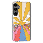 Mundaze - Case for Samsung Galaxy S24 Slim Shockproof Hard Shell Soft TPU Heavy Duty Protective Phone Cover - Retro Sunset Flower Field