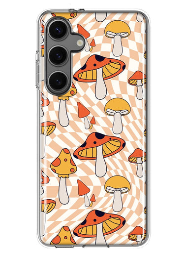 Mundaze - Case for Samsung Galaxy S24 Slim Shockproof Hard Shell Soft TPU Heavy Duty Protective Phone Cover - Retro groovy Mushrooms