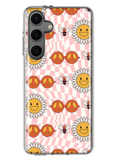 Mundaze - Case for Samsung Galaxy S24 Plus Slim Shockproof Hard Shell Soft TPU Heavy Duty Protective Phone Cover - Retro Groovy Flowers