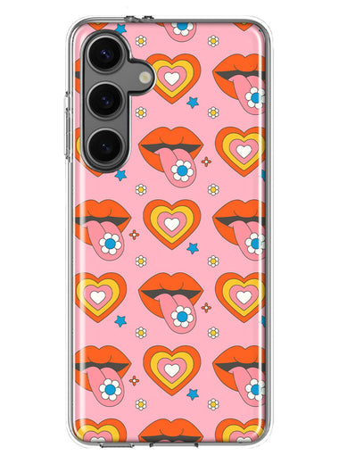 Mundaze - Case for Samsung Galaxy S24 Slim Shockproof Hard Shell Soft TPU Heavy Duty Protective Phone Cover - Retro Groovy Hearts