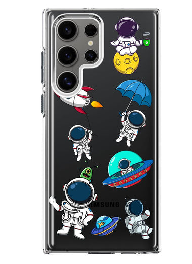 Mundaze - Case for Samsung Galaxy S22 Ultra Slim Shockproof Hard Shell Soft TPU Heavy Duty Protective Phone Cover - Cute Astronauts and UFO Rocket
