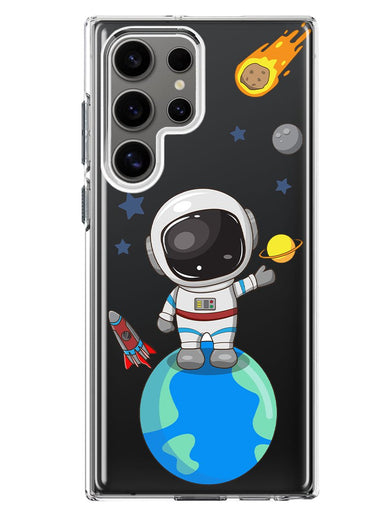 Mundaze - Case for Samsung Galaxy S22 Ultra Slim Shockproof Hard Shell Soft TPU Heavy Duty Protective Phone Cover - Cute Astronaut Earth Mars Rocket