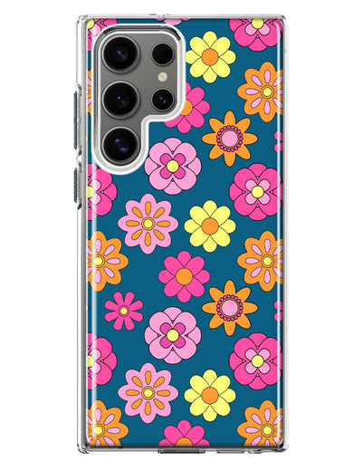 Mundaze - Case for Samsung Galaxy S22 Ultra Slim Shockproof Hard Shell Soft TPU Heavy Duty Protective Phone Cover - Groovy Pink Daisies