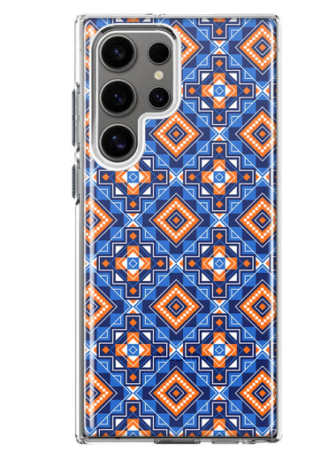 Mundaze - Case for Samsung Galaxy S24 Ultra Slim Shockproof Hard Shell Soft TPU Heavy Duty Protective Phone Cover - Abstract Blue Orange Diamond Tribal