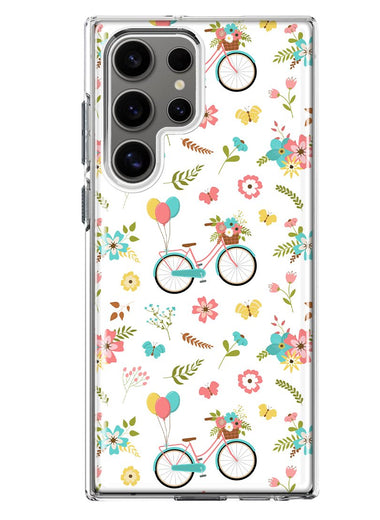 Mundaze - Case for Samsung Galaxy S22 Ultra Slim Shockproof Hard Shell Soft TPU Heavy Duty Protective Phone Cover - Cute Spring Floral Bicycles