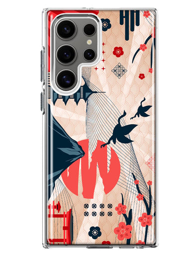 Mundaze - Case for Samsung Galaxy S22 Ultra Slim Shockproof Hard Shell Soft TPU Heavy Duty Protective Phone Cover - Vintage Japanese Fuji